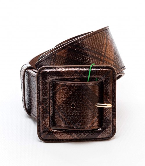 Ζώνη Verde Φαρδιά Καρό με Τετράγωνη Αγκράφα 