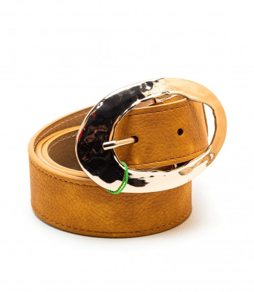 Ζώνη Verde Γαζωτή με Ανάγλυφη Αγκράφα Χρυσή