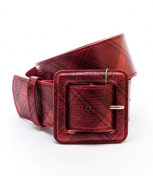 Ζώνη Verde Φαρδιά Καρό με Τετράγωνη Αγκράφα 