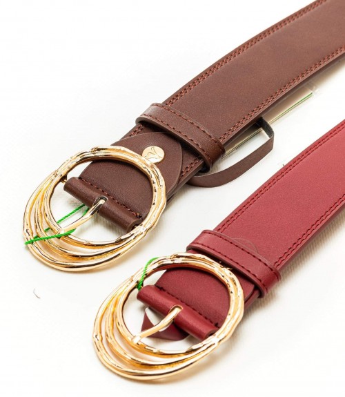 Ζώνη Verde Γαζωτή Φαρδιά με Χρυσή Αγκράφα