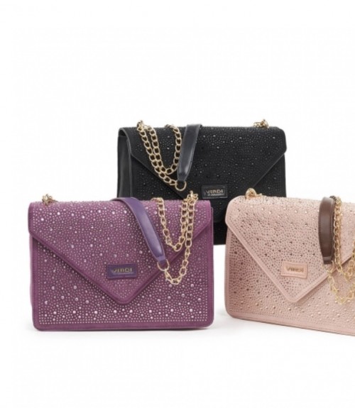 Τσάντα Verde Βραδινή Σουέτ Envelope Shiny Stras