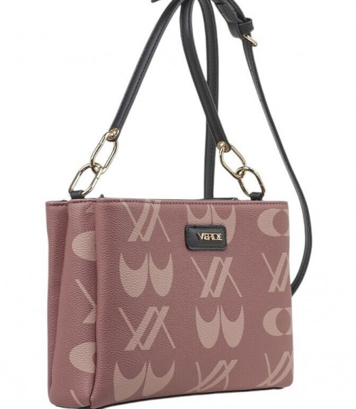 Τσαντάκι Verde Χιαστί Τρείς Χώροι Dusty Pink