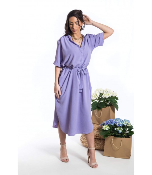 Φόρεμα Μίντι με Μάο Γιακά και Ζώνη 