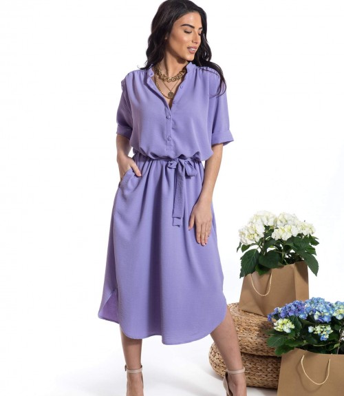 Φόρεμα Μίντι με Μάο Γιακά και Ζώνη 