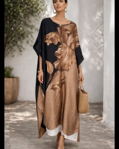 Φόρεμα Καφτάνι Μακρύ Coffee Black 