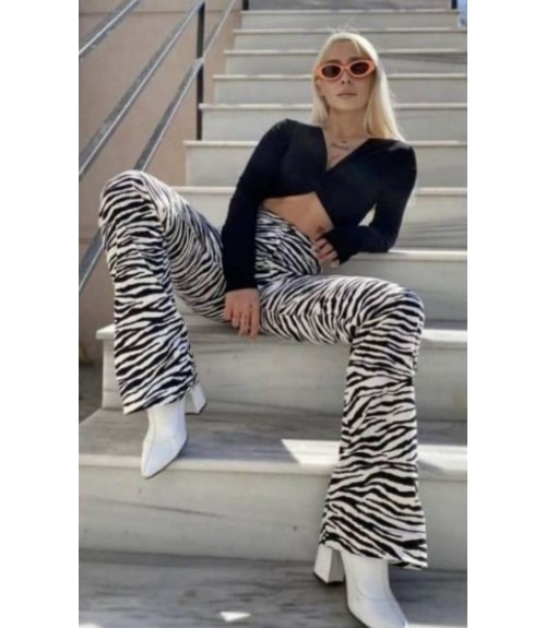 Παντελόνι Zebra Black and White Καμπάνα 