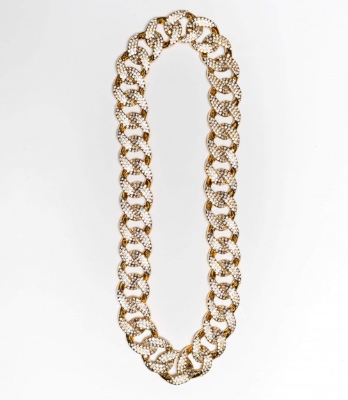 Κολιέ Αλυσίδα Μακρύ Flat Μεταλλικό Χρυσό με Στρας