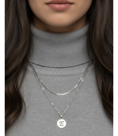 Κολιέ Ατσάλι Κοντό  Διπλό Monogram E