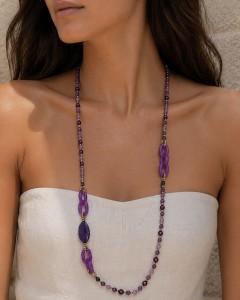 Κολιέ Μακρύ Purple Stones 