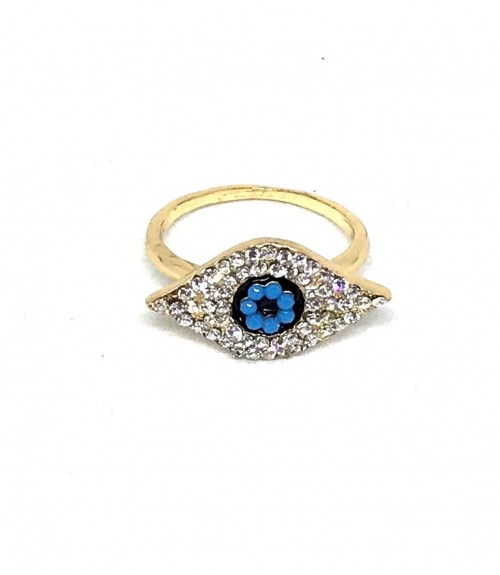 Δαχτυλίδι μεταλλικό χρυσό μάτι γαλάζιο με στρας